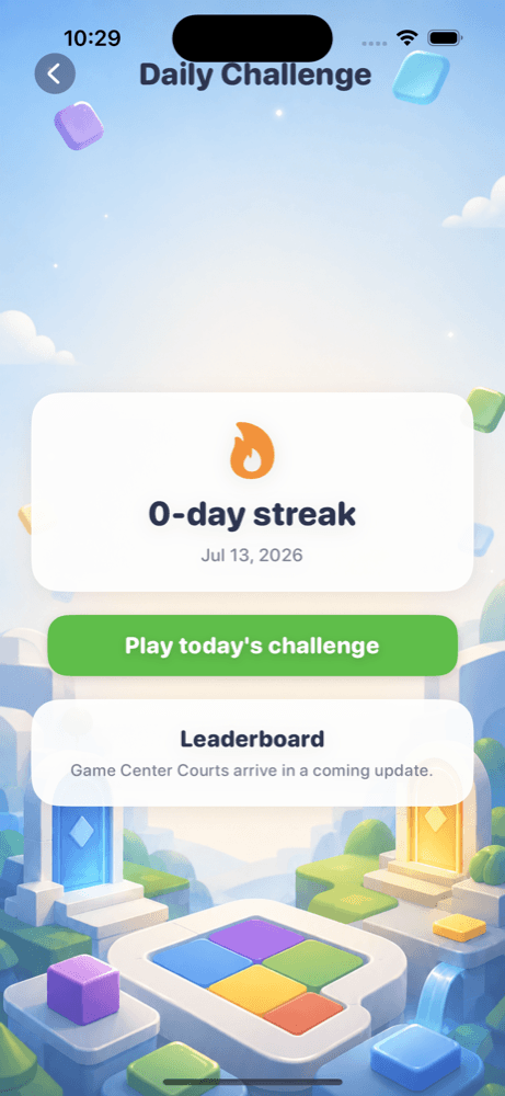 The daily challenge screen with a streak